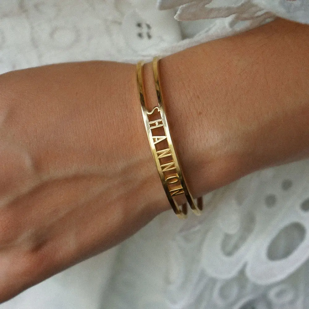 Delicate Name Bangle Bracelet - 1