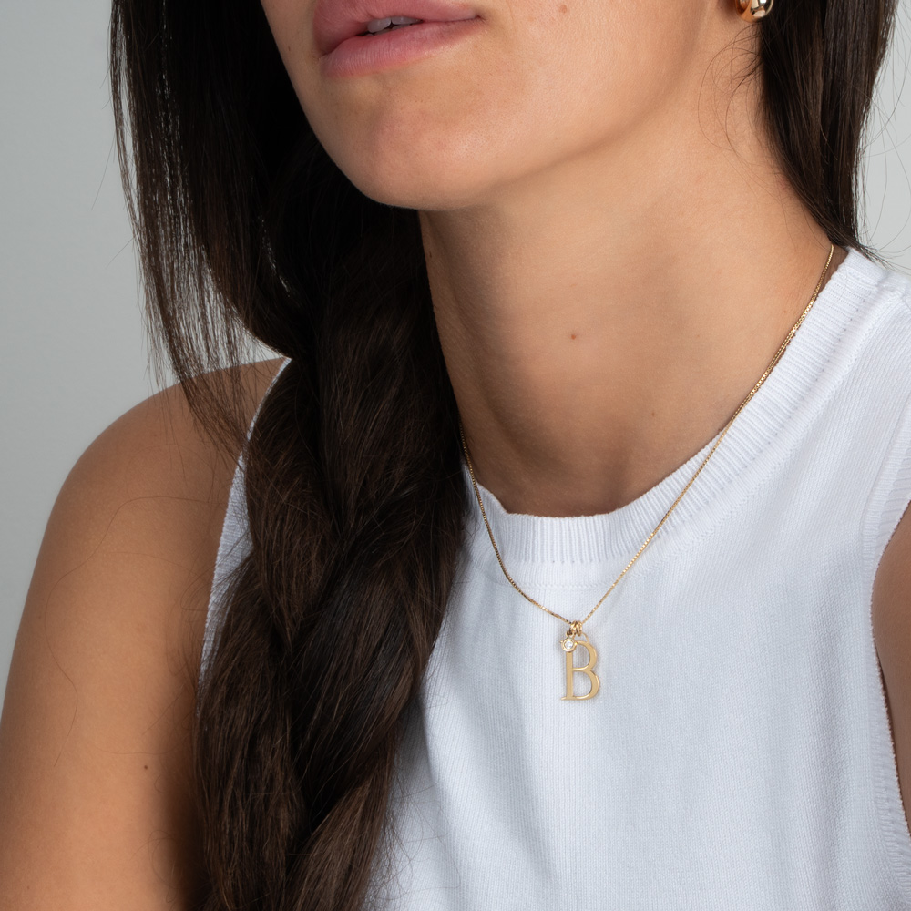 Personalized Initial Necklace with Birthstone Charm - 1