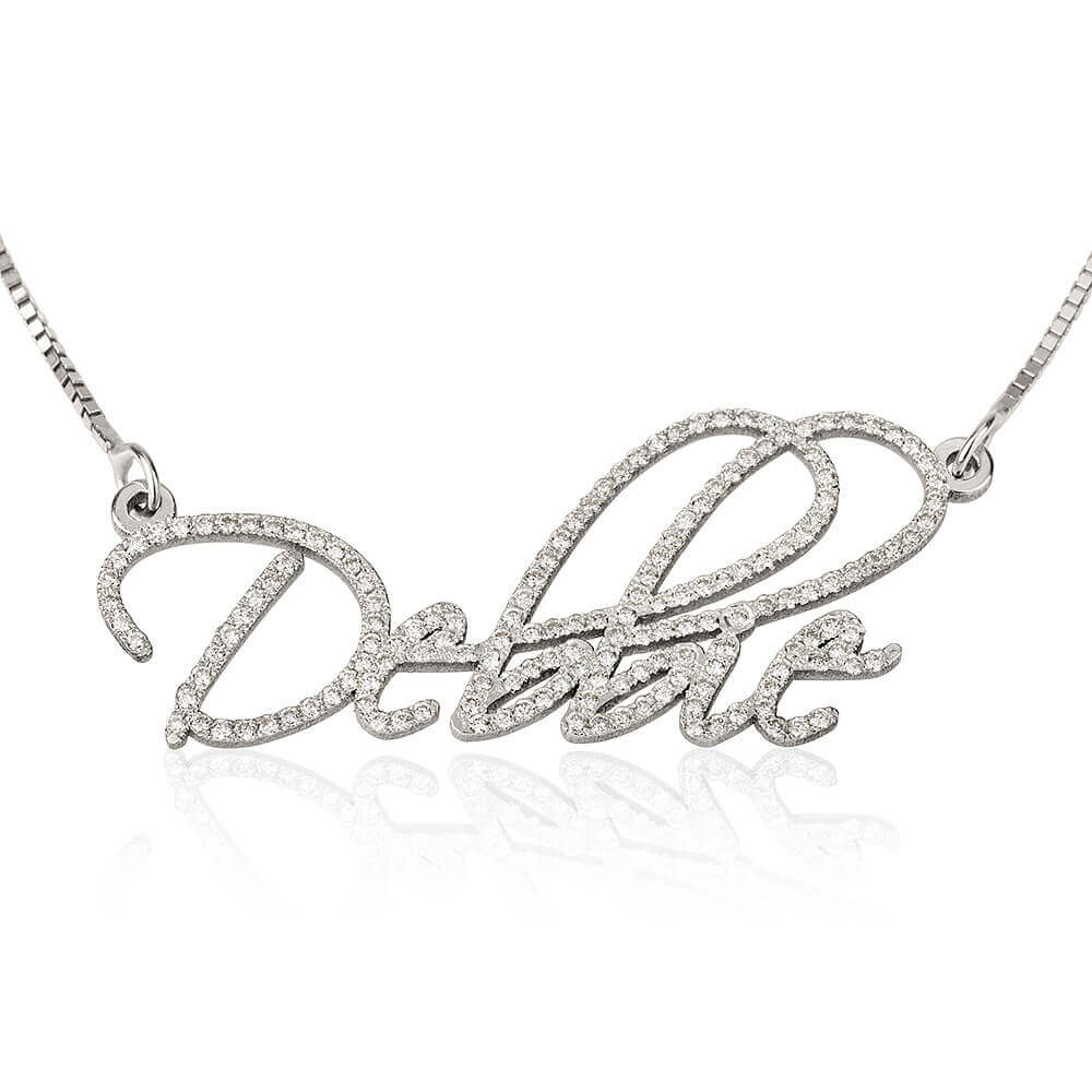 Cubic Zirconia Script Name Necklace