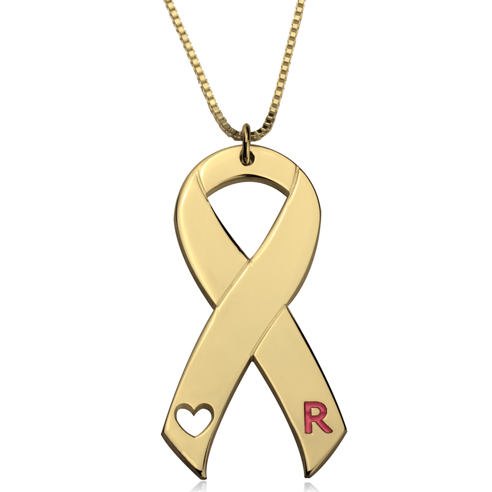 Pink Initial Breast Cancer Necklace