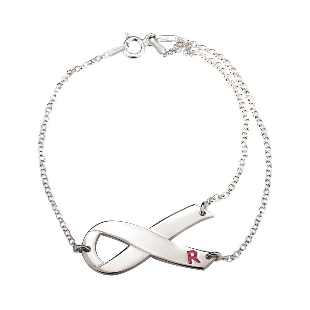 Breast Cancer Ribbon Initial Bracelet 