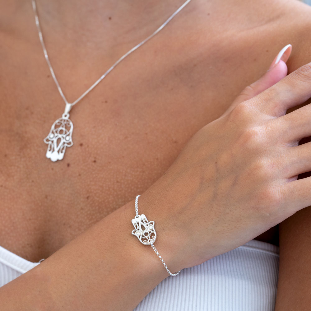 Hamsa Hand Bracelet on a model