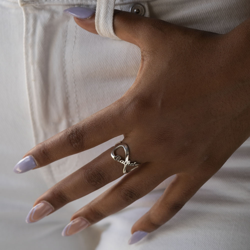 Personalised Infinity Name Ring on a model - 2