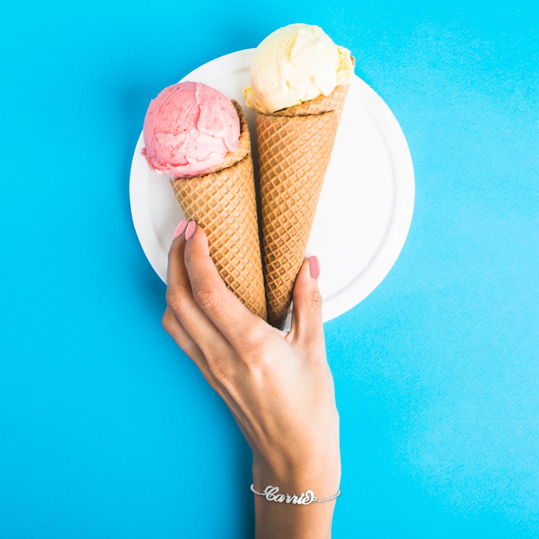 Carrie Style Name Bracelet on a model