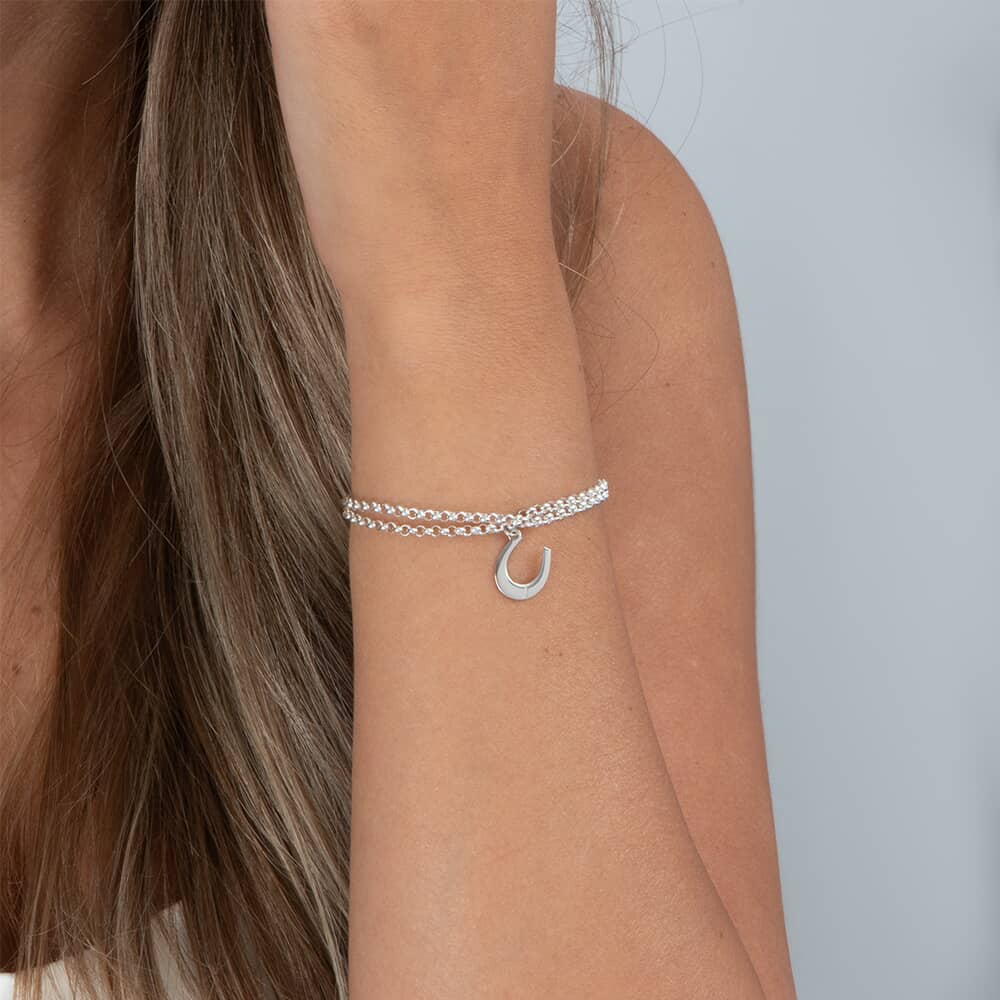 Horseshoe Bracelet with Initial on a model