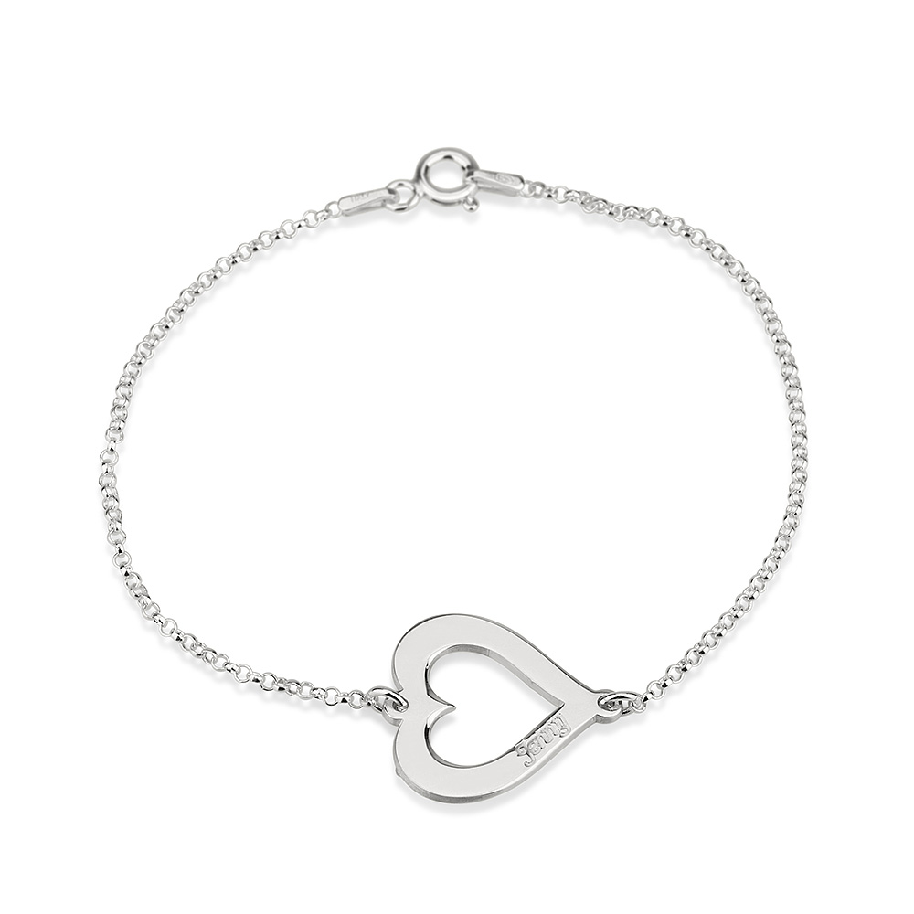 Cut Out Heart Engraved Bracelet