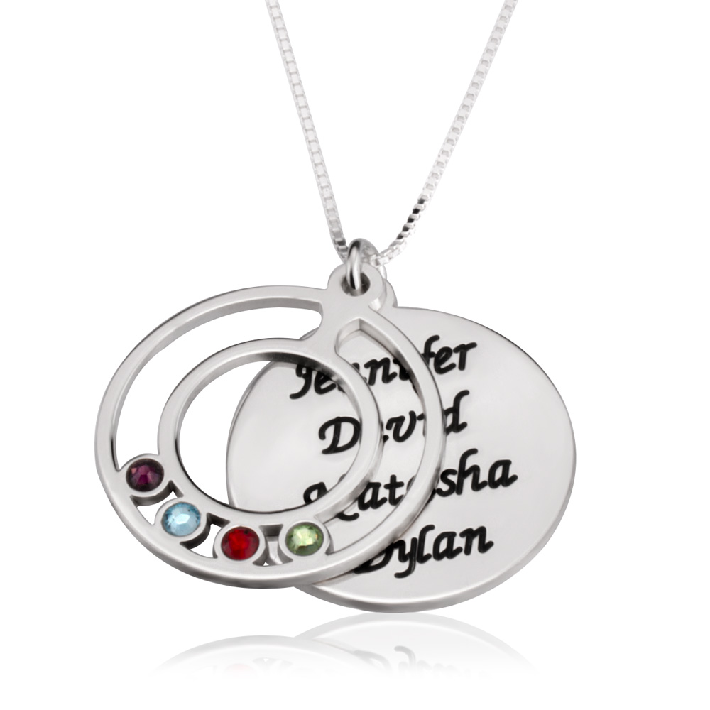 Engraved Name and Birthstone Mothers Necklace