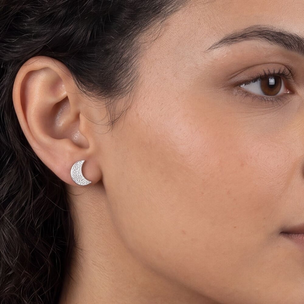 Cubic Zirconia Half Moon Earrings