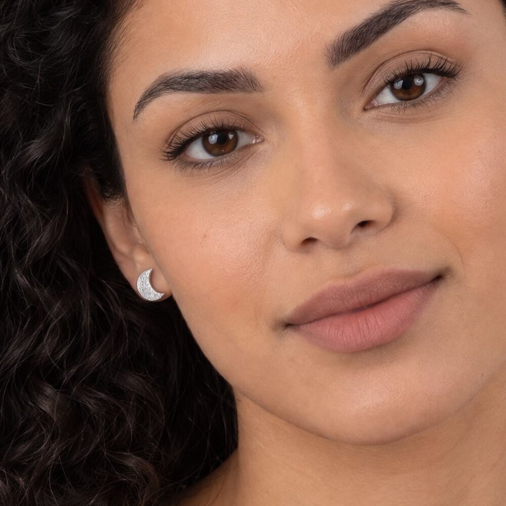 Cubic Zirconia Half Moon Earrings