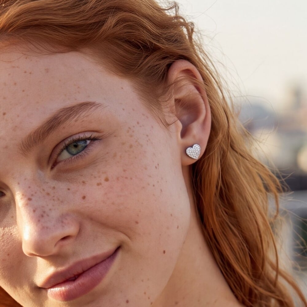 Cubic Zirconia Heart Earring Studs