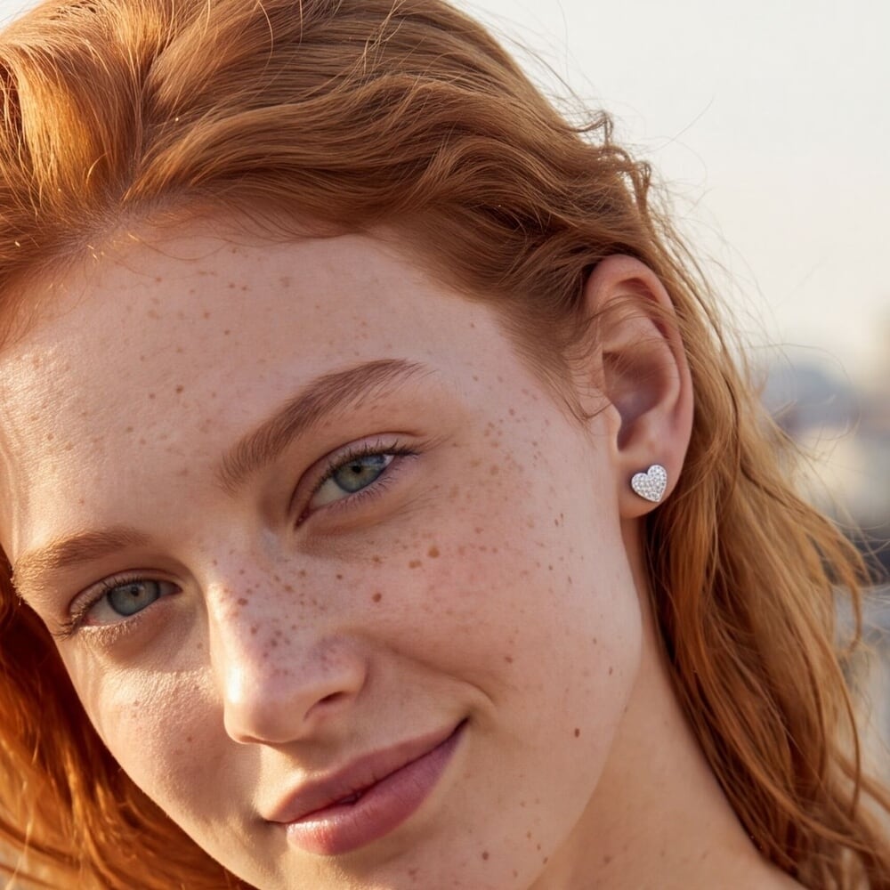 Cubic Zirconia Heart Earring Studs