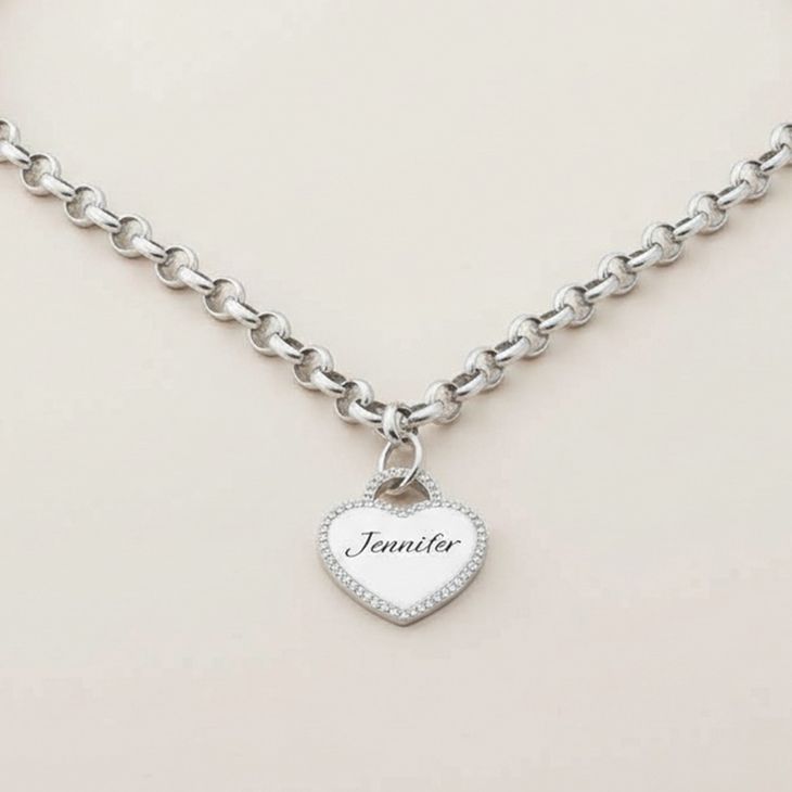 Engraved Heart Necklace with Cubic Zirconia information