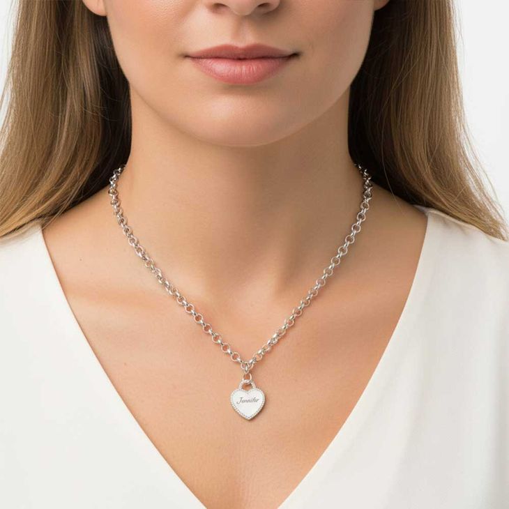 Engraved Heart Necklace with Cubic Zirconia model
