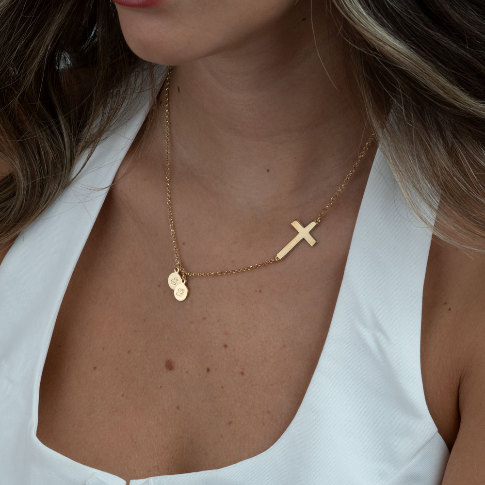 Sideways Cross Initial Necklace
