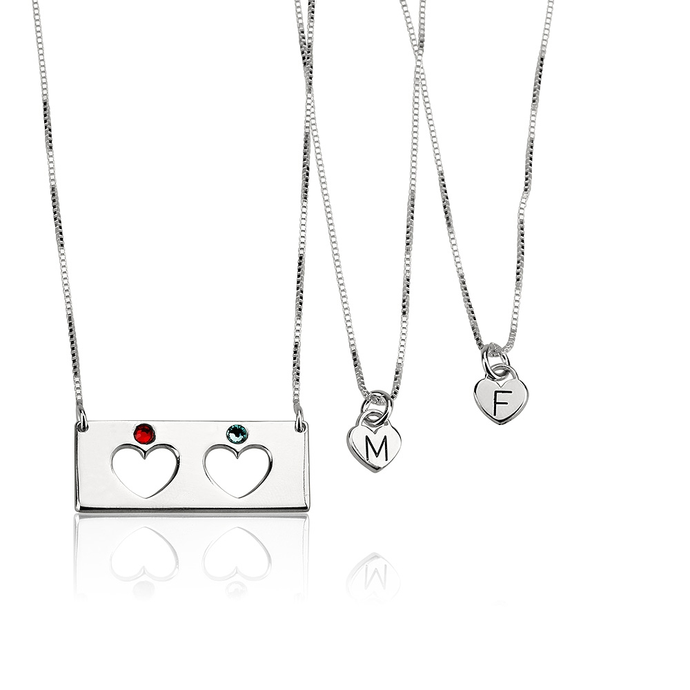 Mother Daughter Birthstone Bar Necklace Set