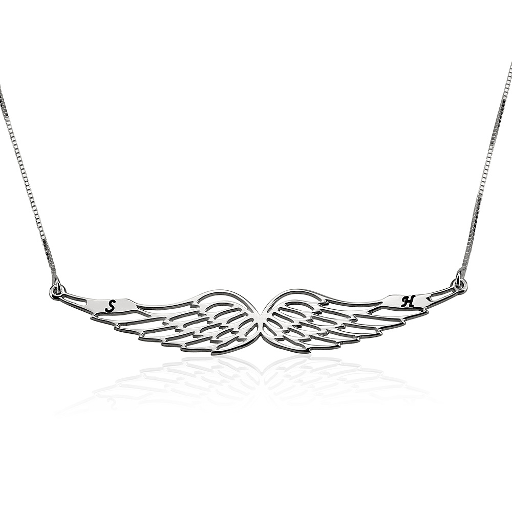 Angel Wing Necklace with Initials