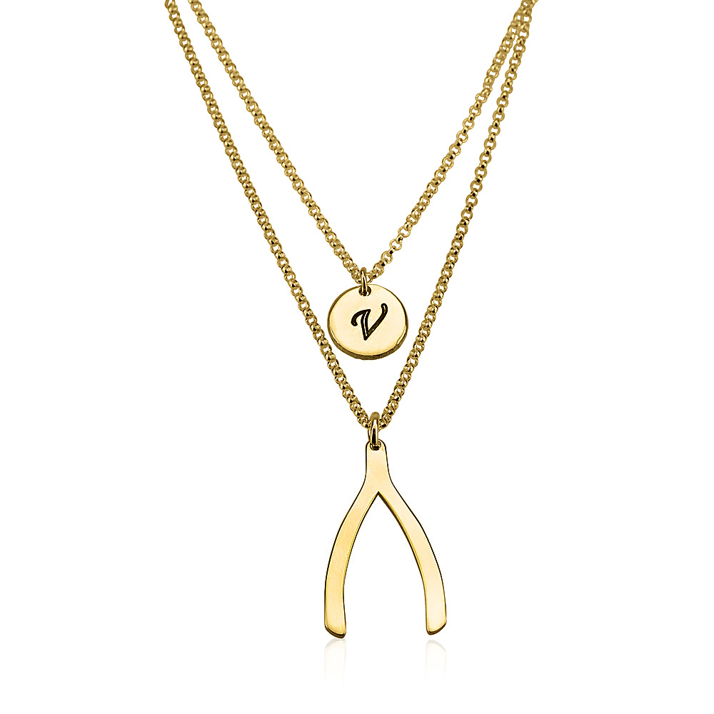 Initial Wishbone Layered Necklace
