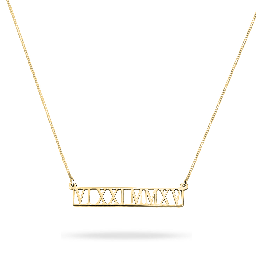 Roman Numeral Cut Out Bar Necklace