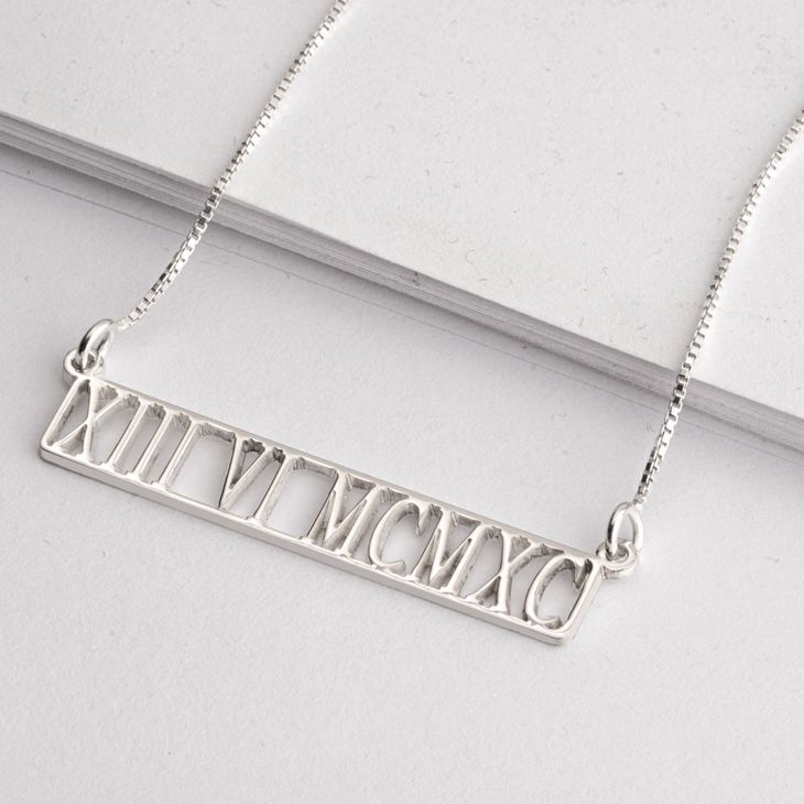 Roman Numeral Cut Out Bar Necklace information