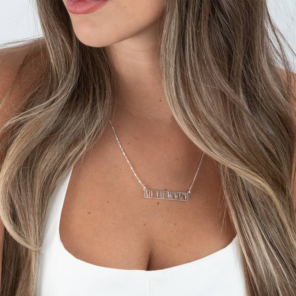 Roman Numeral Cut Out Bar Necklace