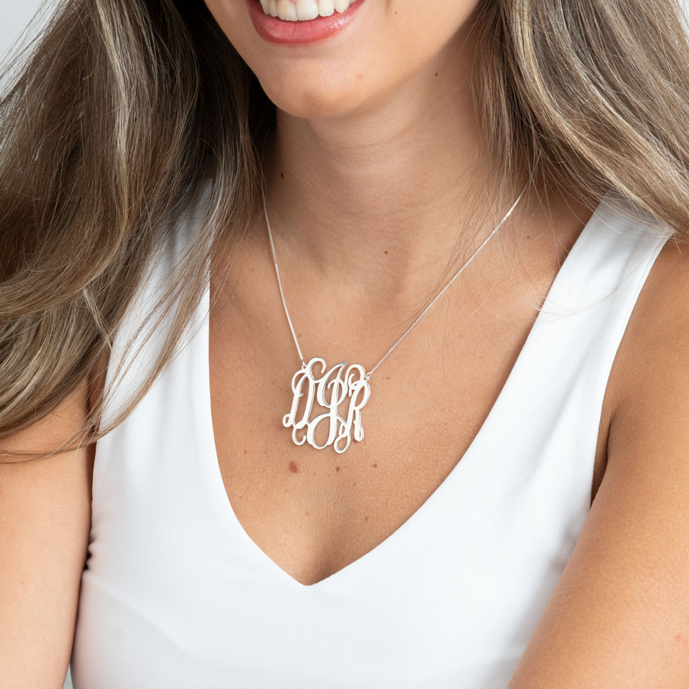 Monogram Initial Necklace on a model