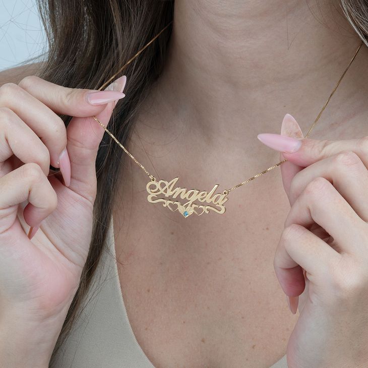 Birthstone Name Necklace with Underline Hearts model