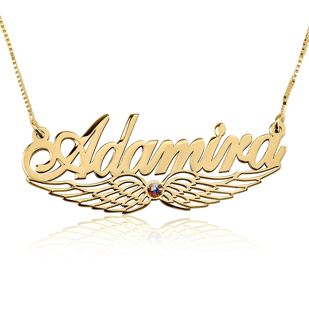 Angel Wing Birthstone Name Necklace 