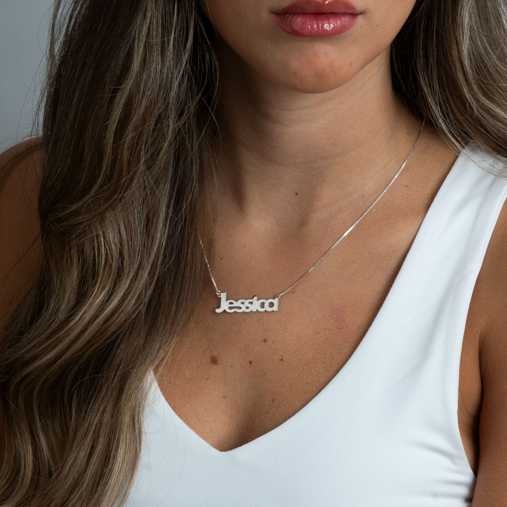 Custom Bold Name Necklace on a model