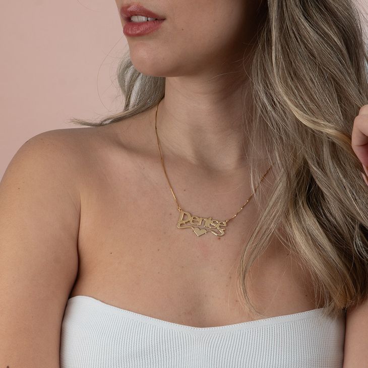 Bold Name Necklace with Heart model