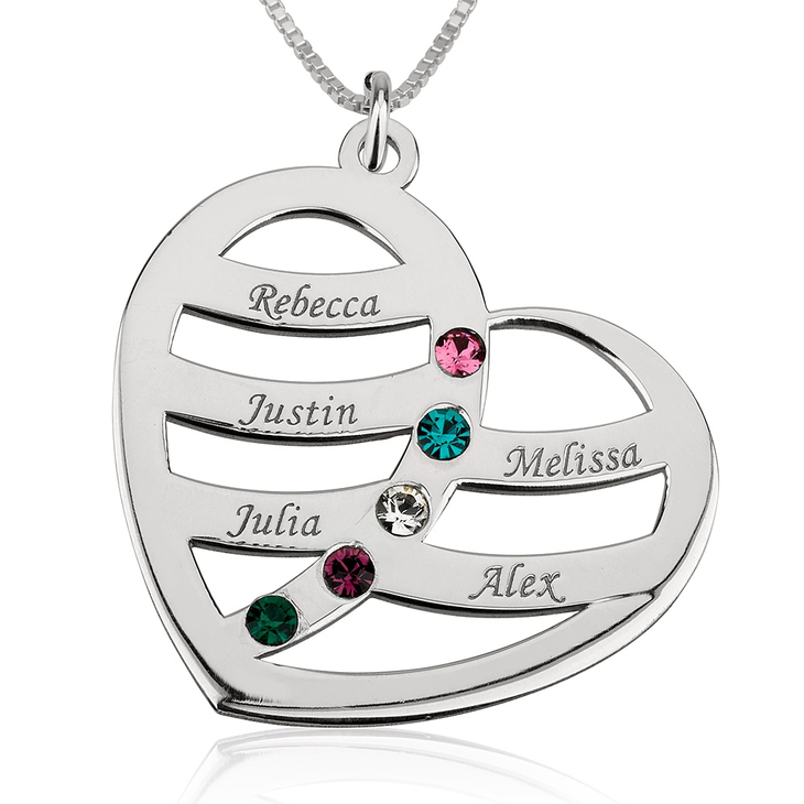 Name and Birthstone Heart Necklace for Mom - Picture 4