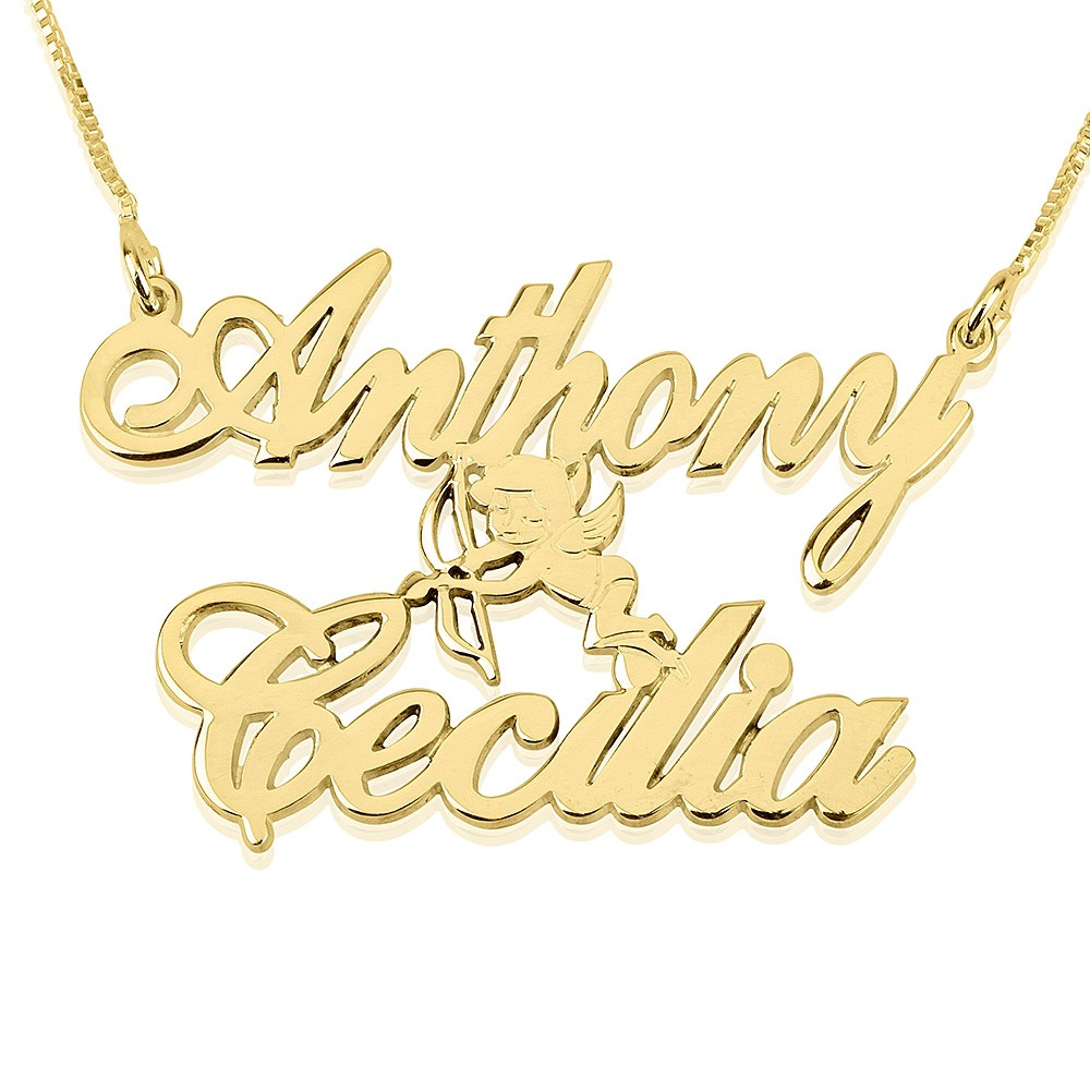 Two Name with Cupid Necklace