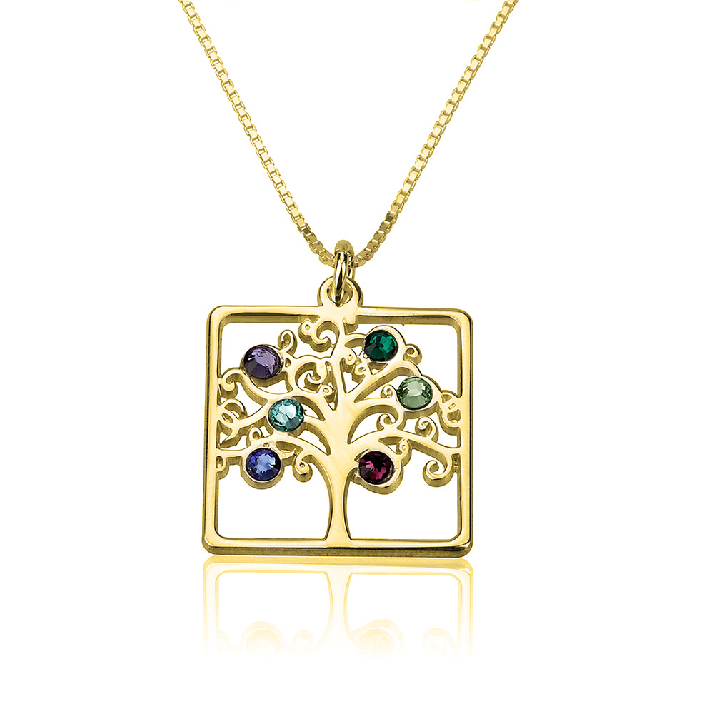 Cube Birthstone Family Tree Necklace