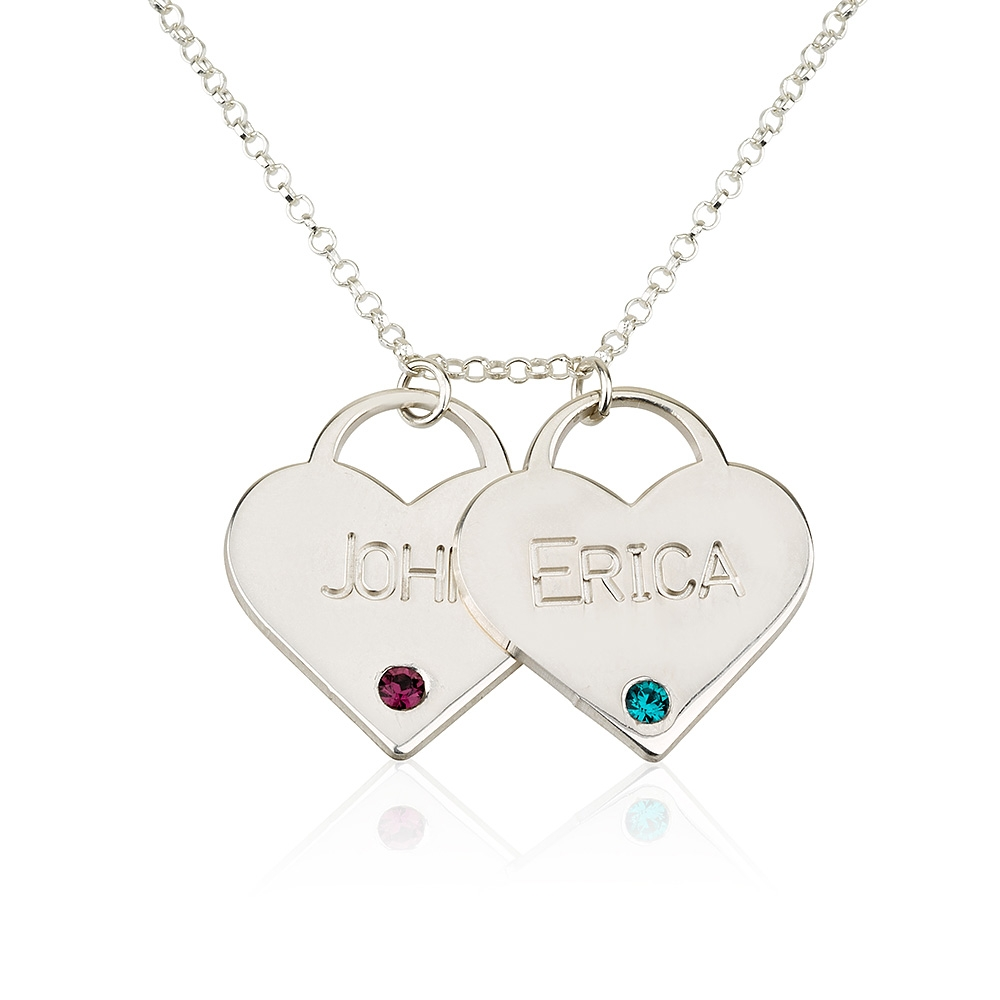 Birthstone Heart Necklace With Engraved Names