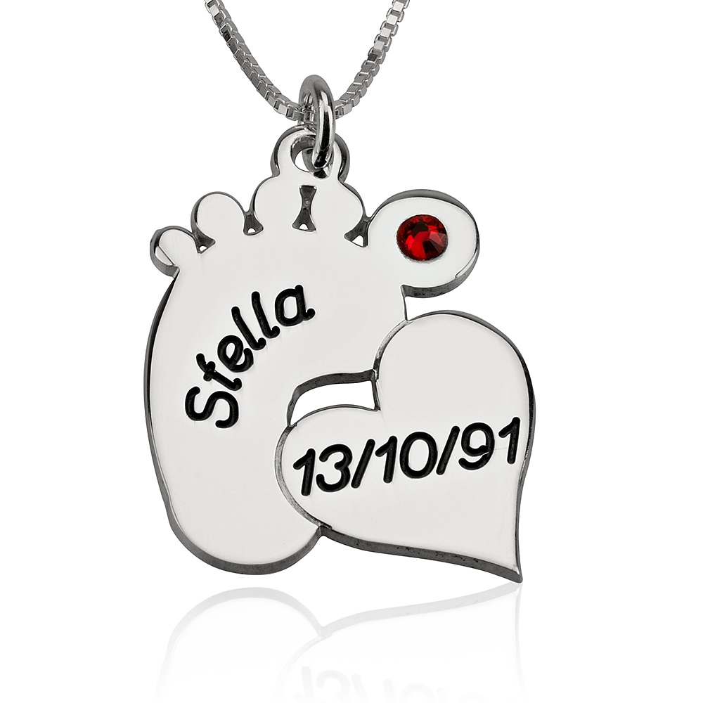 Engraved Footprint Necklace With Heart