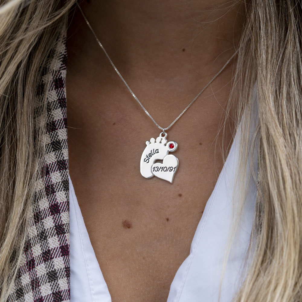 Engraved Footprint Necklace With Heart