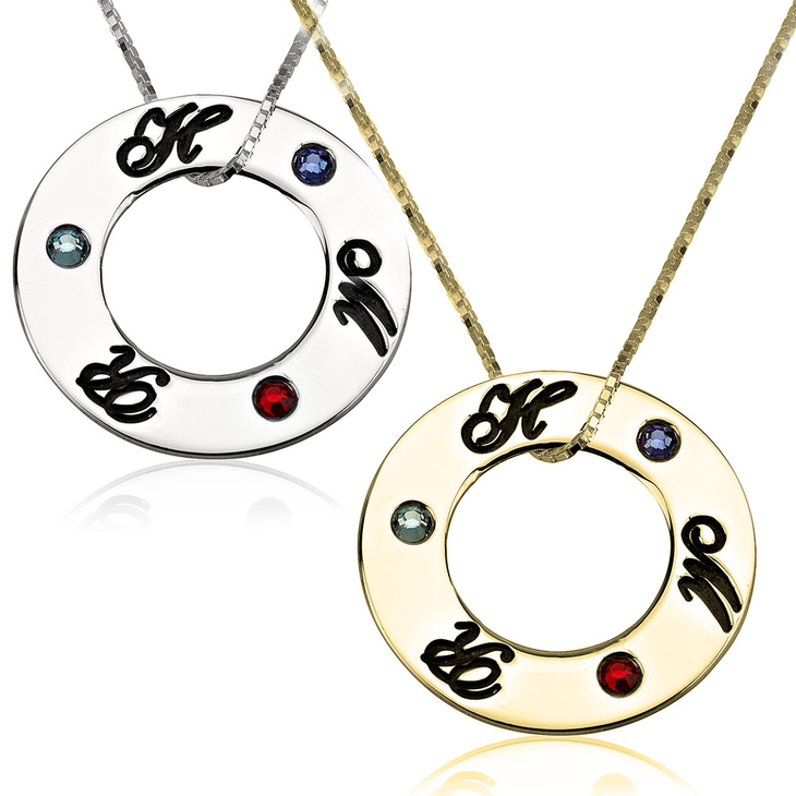 Family Initials Birthstone Necklace
