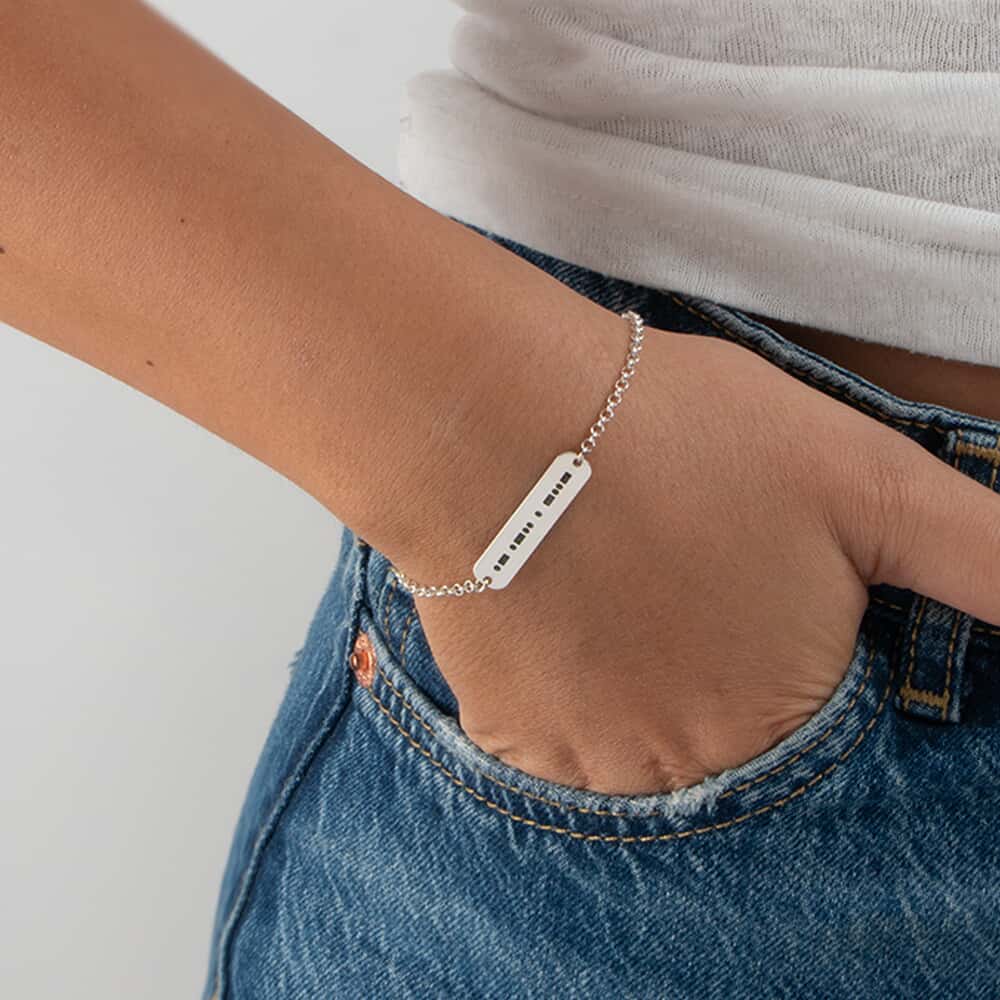 Morse Code Bracelet on a model