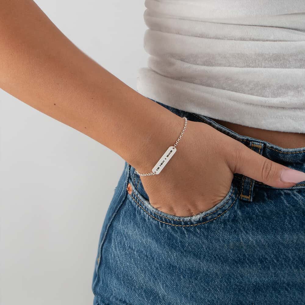 Morse Code Bracelet on a model - 2