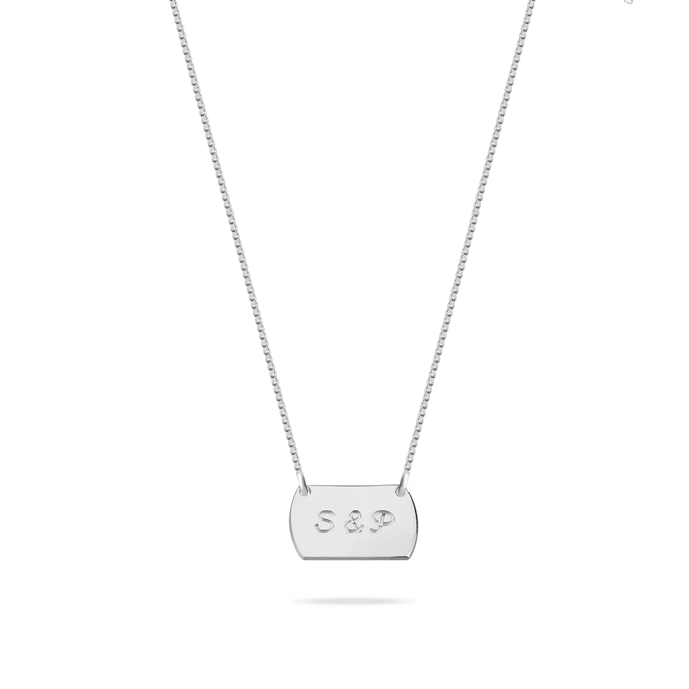 Two Initial Horizontal Dog Tag Style Necklace