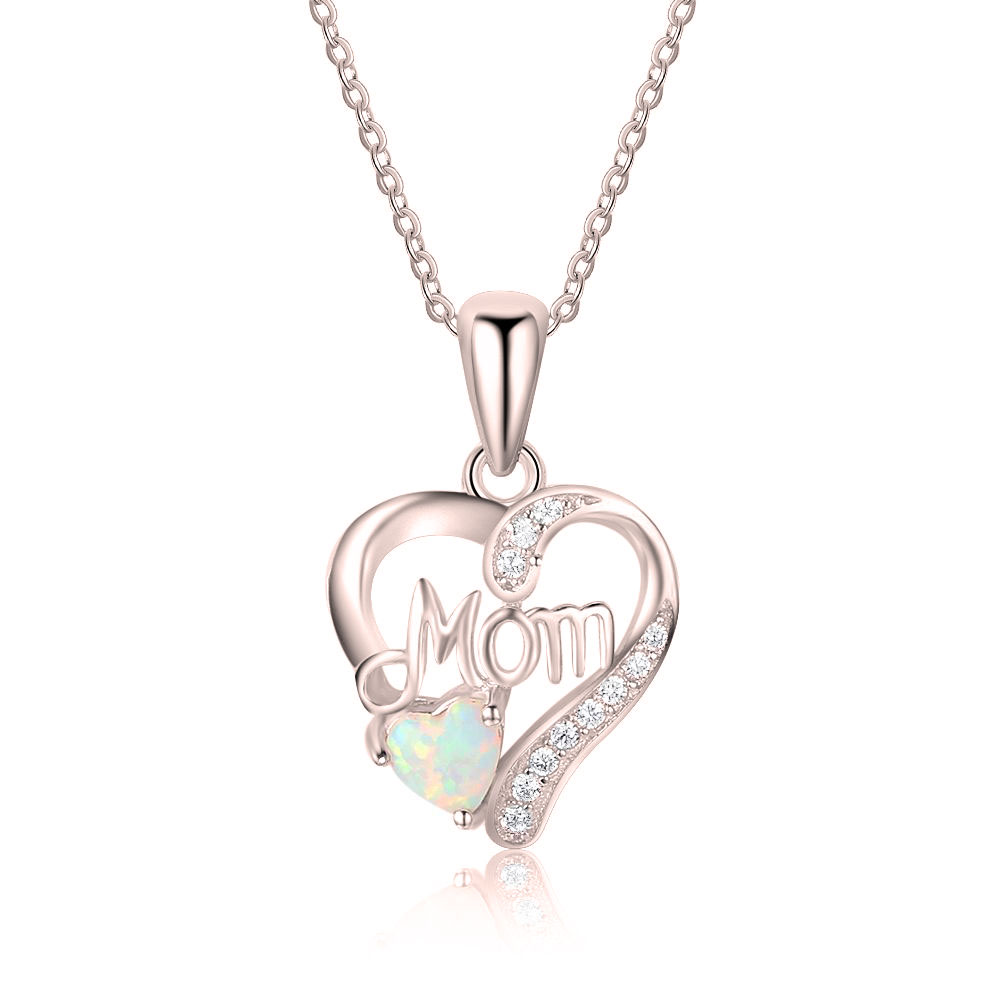 Mom Heart Necklace with Opal