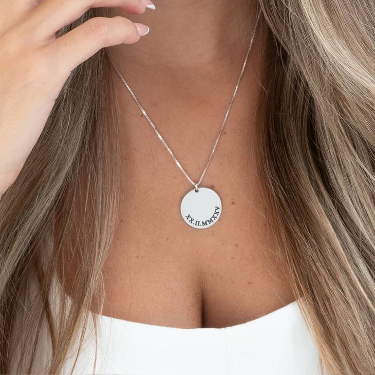 Roman Numeral Disc Necklace model