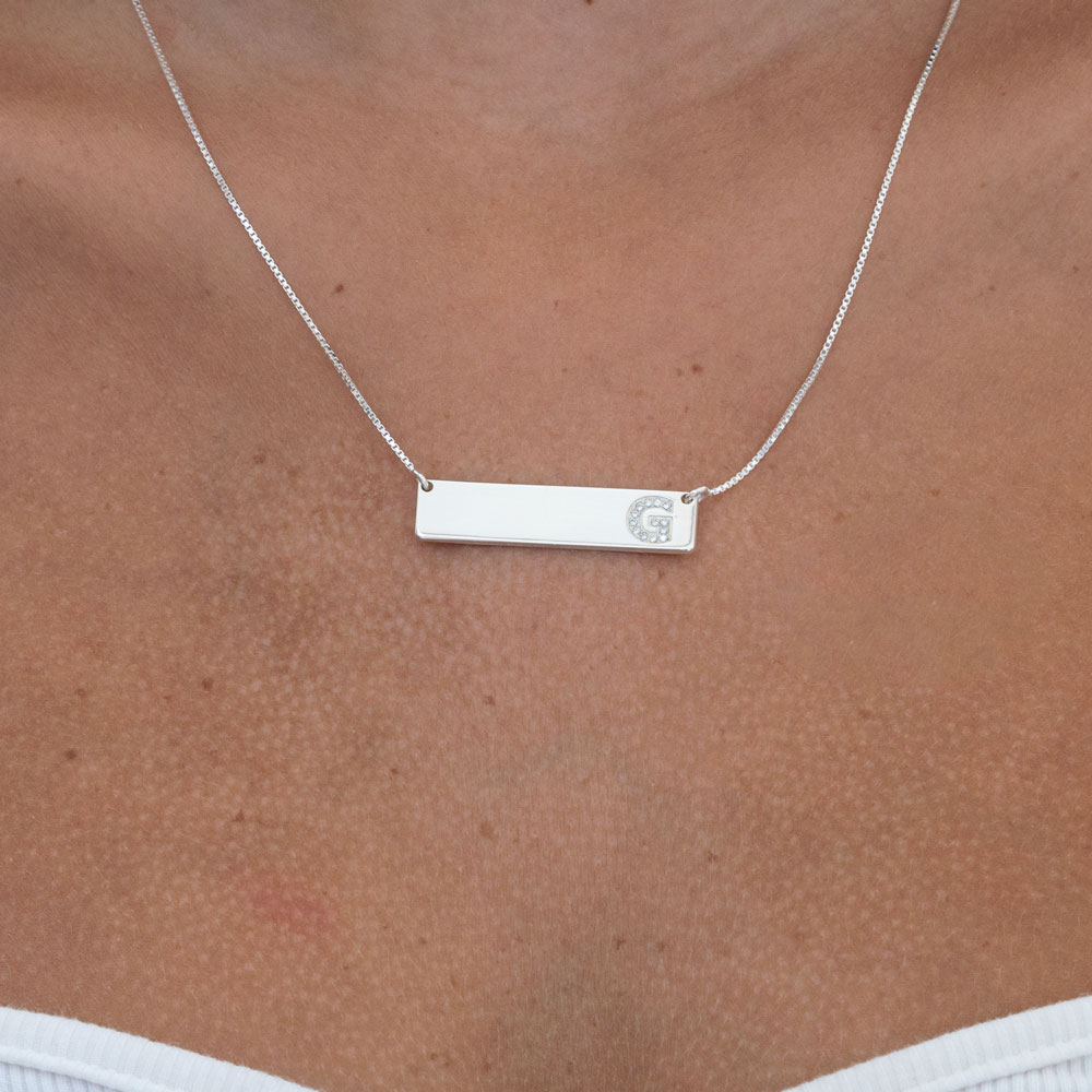 Bar Necklace with Cubic Zirconia Initial