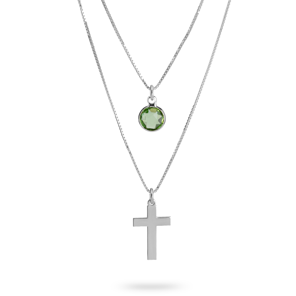 Layered Birthstone and Cross Necklace