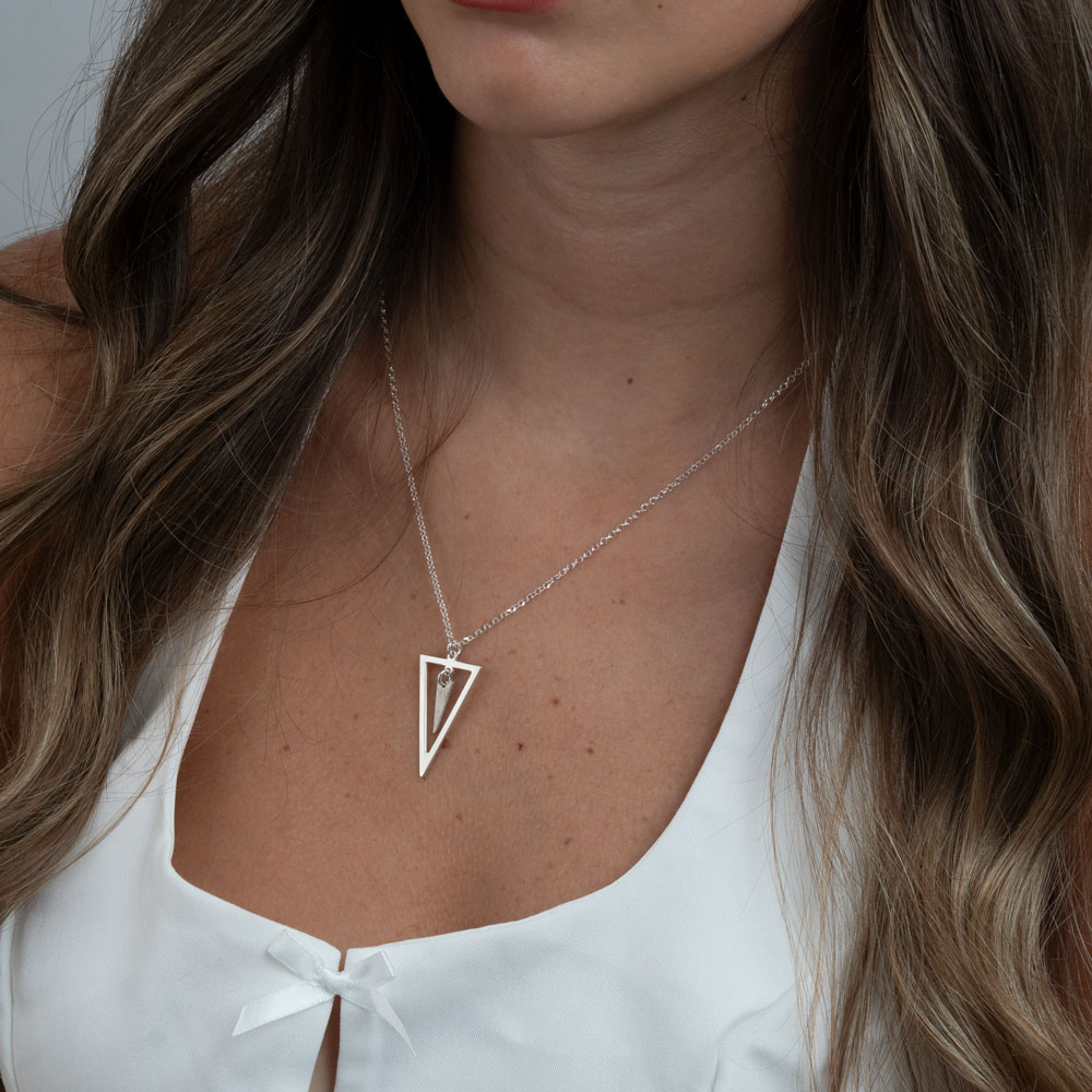 Double Triangle Necklace on a model