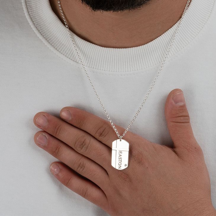 Mens Cross Dog Tag Necklace with Cubic Zirconia model