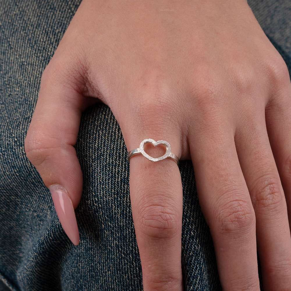 Brushed Heart Ring on a model