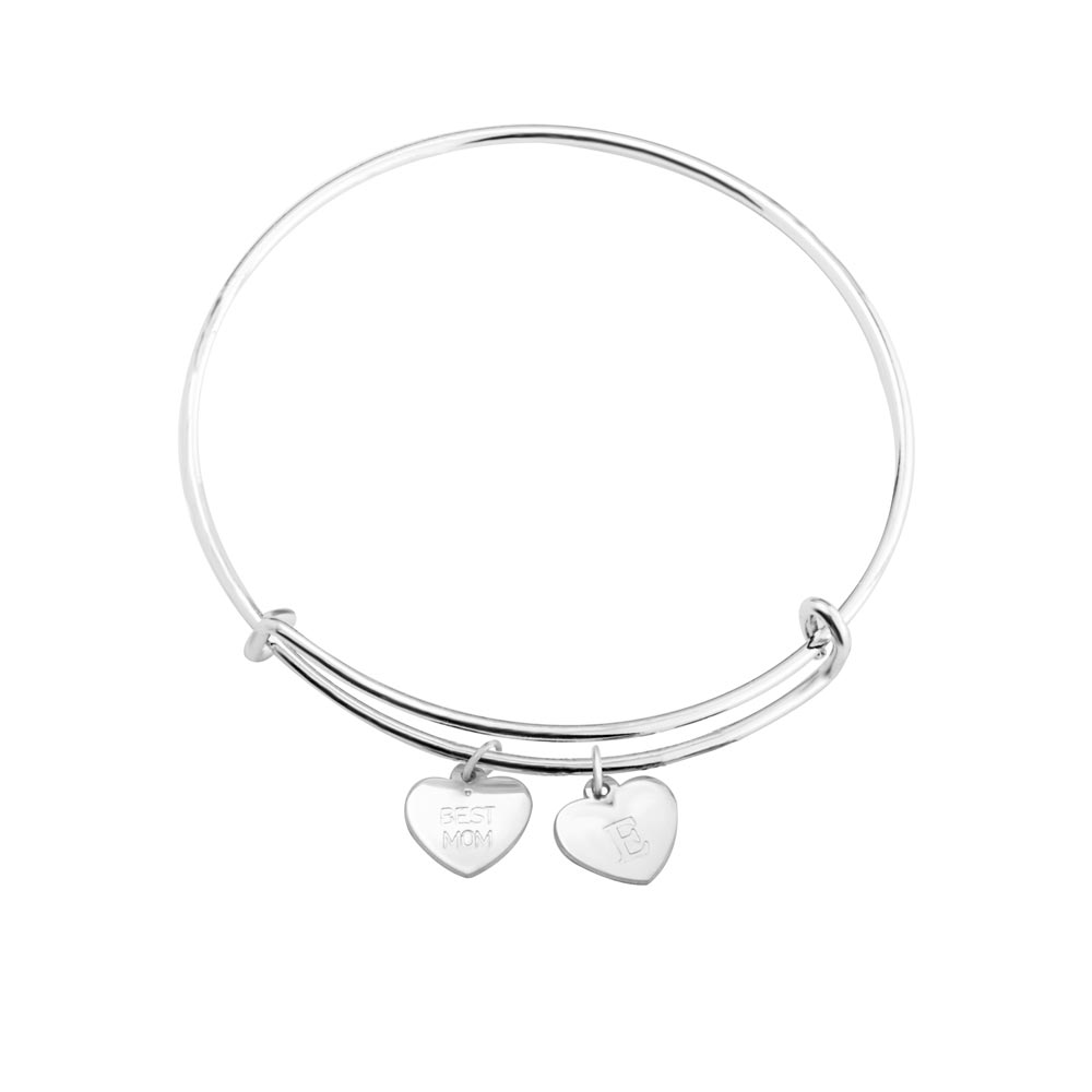 Two Engraved Hearts Charm Bangle