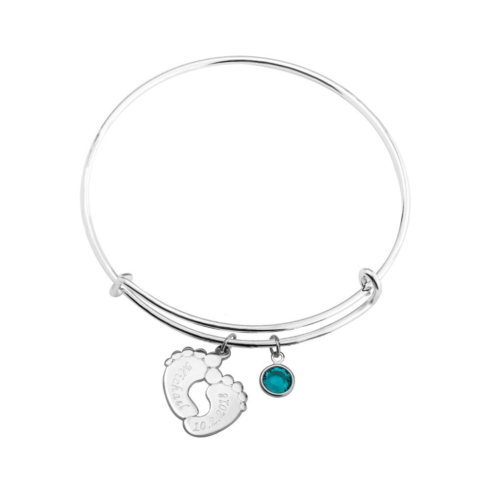 Charm Bangle With Feet And Birthstone
