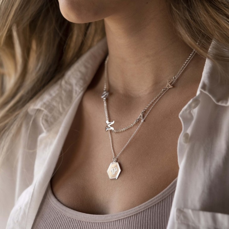 Sideways Initial Letter Necklace model