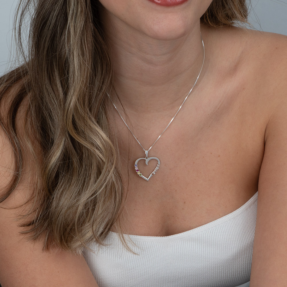 Heart Shaped Pendant With Birthstones